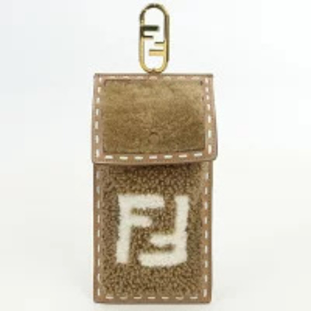 Fendi Cosmetic Pouch Clutch Smartphone Fur Brown Portable Case